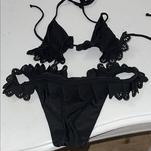 Elegant Black Lace Trim Bikini